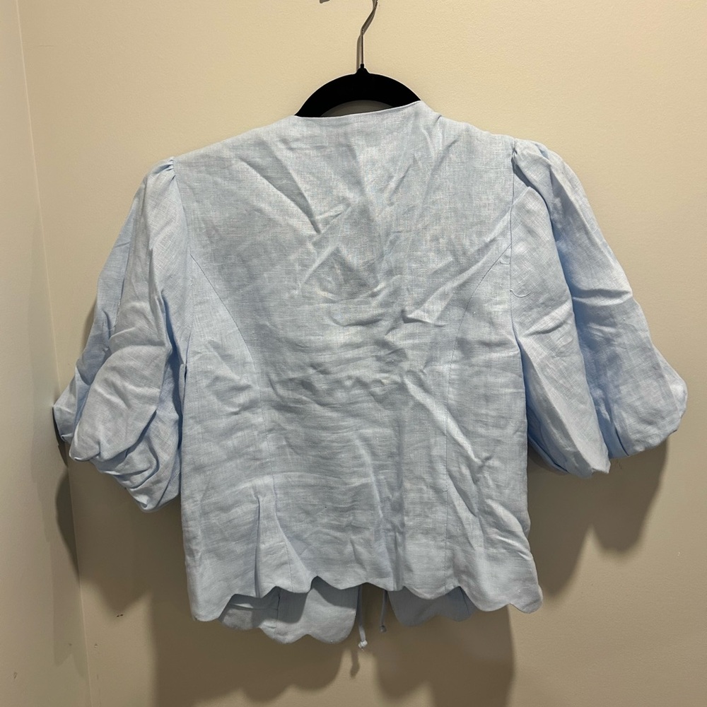Mint Velvet Blue Linen Scallop Tie Front Top - Picture 3 of 4